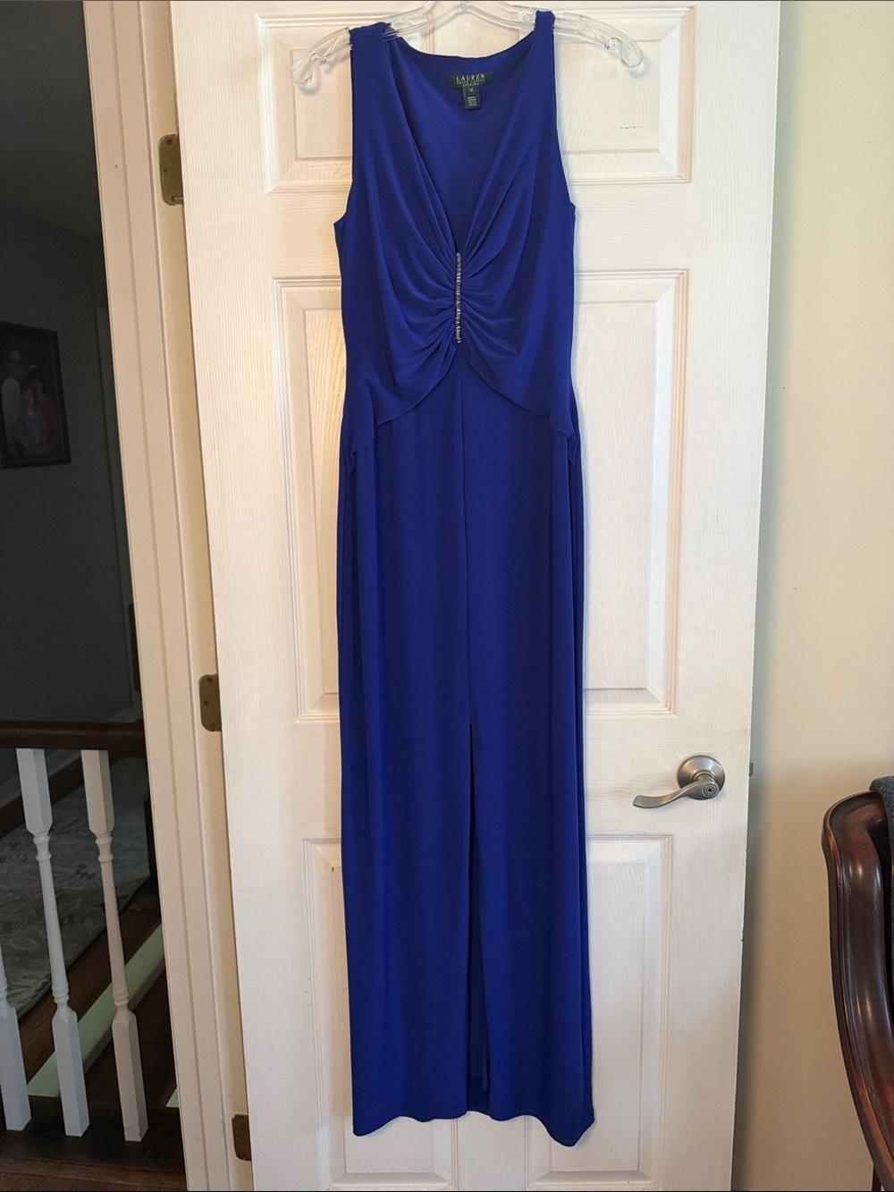 Lauren Ralph Lauren Royal Cobalt Blue Sleeveless Maxi Dress with Front Gather 10